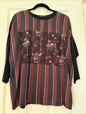 Zara Women’s Maroon, Black and White Blouse with Floral Mesh Lace Front